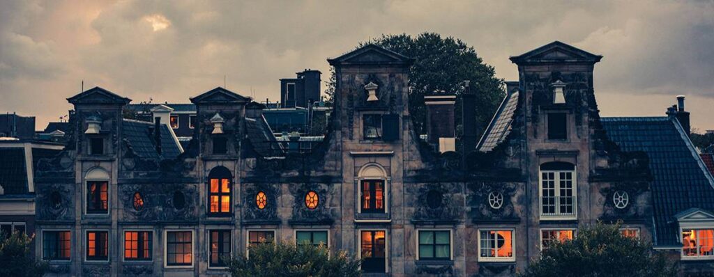 Haunted mansion with complicated roof.