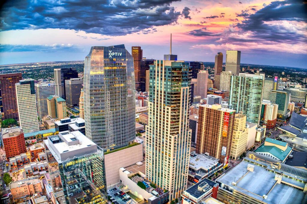 Denver skyline as seen by Denver Roofers Elite Roofing.