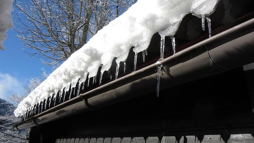 an icy roof edge