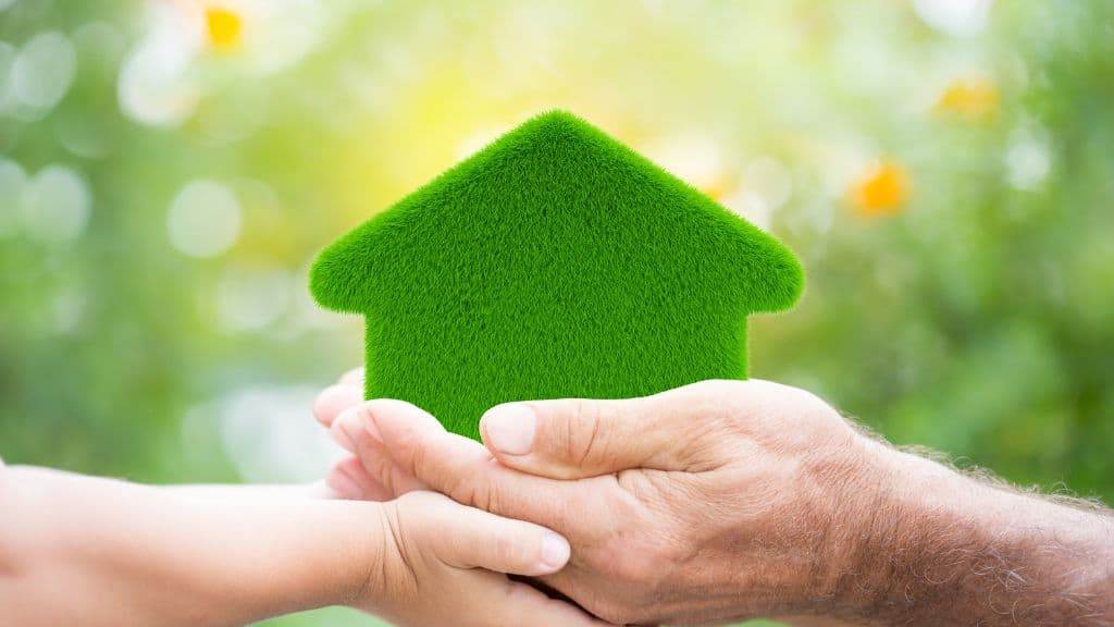 Eco-friendly roof being held in hands