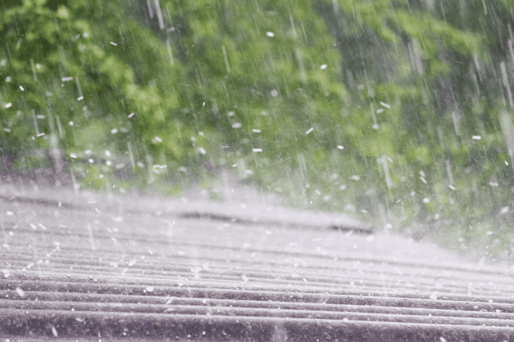 photo of hail bouncing on roof