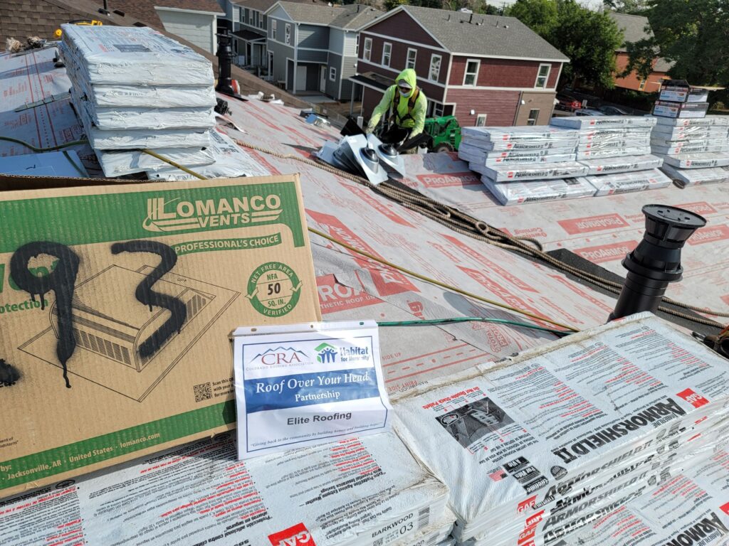 Elite Roofing & Solar working on a new roof for a Habitat for Humanity Project in Denver, CO
